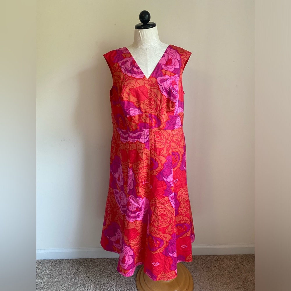 Jones New York Red and Pink Floral Midi Dress